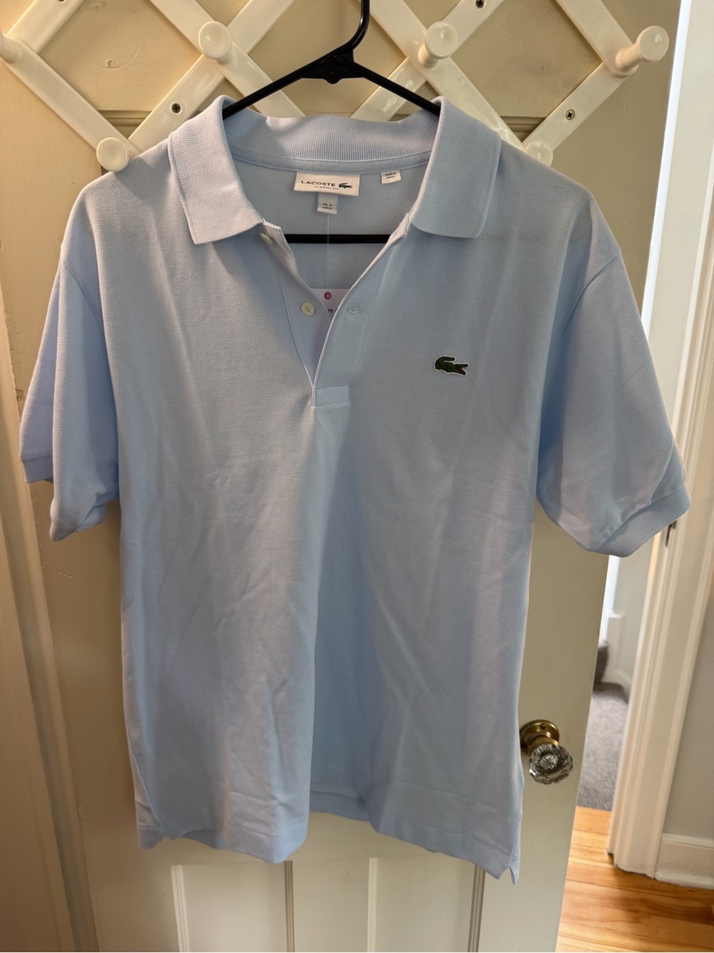 NWT Lacoste Light Blue Pique Polo with Green Crocodile Logo